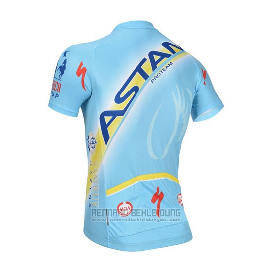 2014 Fahrradbekleidung Astana Hellblau Trikot Kurzarm und Tragerhose